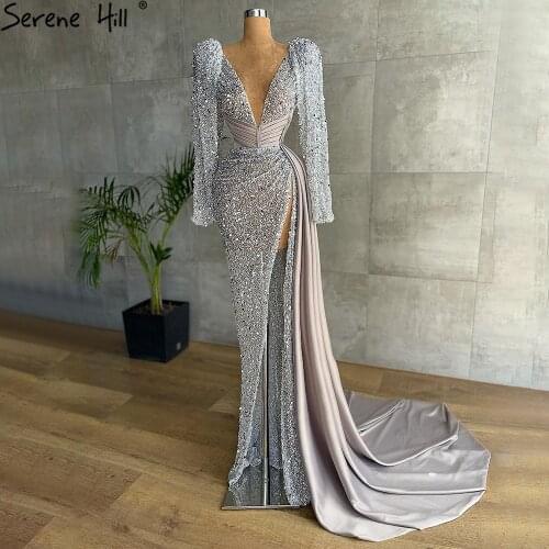 Designer Grey Mermaid Split Luxury Evening Dresses Gowns 2021 Elegant For Women Party LA71284 Serene Hill