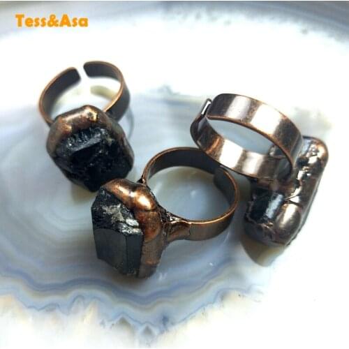Elegant Natural Black Tourmaline Adjustable Rings Vintage Quartz Reiki Chakra Women Men Fashion Charms Accessories Making Gifts