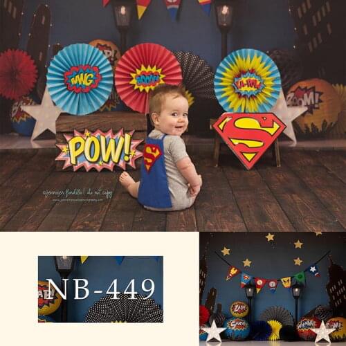 Super Hero Photography Backdrop Night City Gold Star boom Banner Decor Birthday Party Baby Shower photo booth backdrop