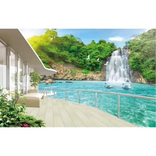 Custom 3d photo wall paper Landscape wallpaper murals Beautiful waterfall landscape balcony TV backdrop