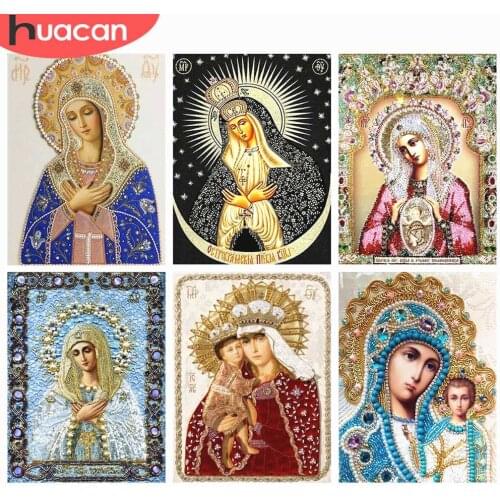 HUACAN Full Square Diamond Painting Religious DIY Diamond Embroidery Religion Icon Picture Of Rhinestone Diamond Mosaic Madonna