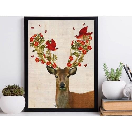 Deer Painting Canvas Printings Animals Birds Flower Posters Prints Nordic Wall Art Pictures for Living Room Home Decor Unframed