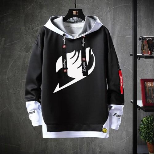 AnimeFairy Tail Hooded cosplay Natsu cartoon Teenagers Costume coat Unisex Fake Two-Piece Hoodies Sweatshirt Casual jacket