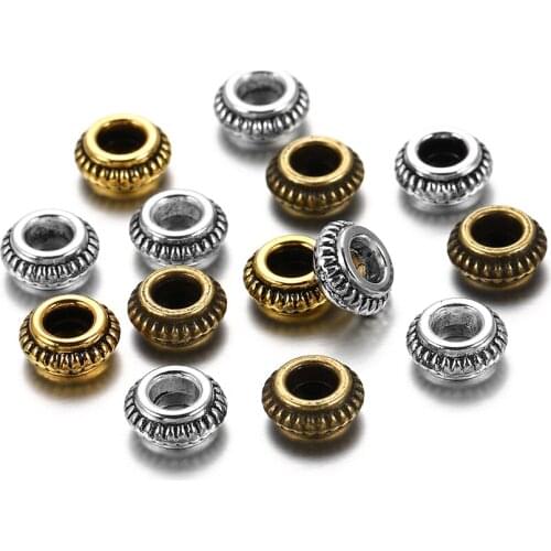 50pcs/lot 7mm Antique Gold Circular Flat Loose Spacer Beads For Jewelry Making DIY Handmade Bracelet Supplies Accessories