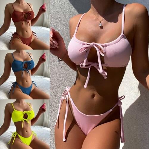 Sexy Bandeau Push Up Bikini Set Brazilian Bandage Swimwear String Two Piece Bathing Suit Women Swimsuit Hollow Out Beach Wear