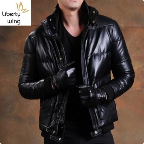 Retro Sheepskin 100% Real Leather Short Jackets Duck Down Male Coat Stand Collar High Quality Motorcycle Blouson Cuir Homme