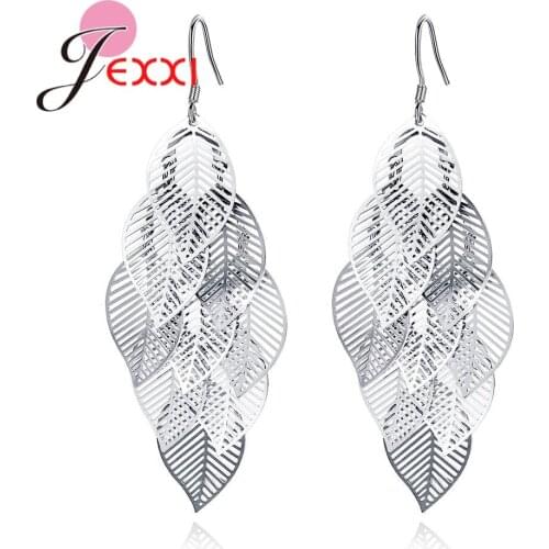 Fashion Plant Design 925 Sterling Silver Leaves Dangle Earring Multi Layers Hollow Leaf Pendant Earrings Exquisite Charm Jewelry