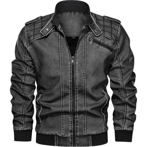 Men motorcycle PU leather jacket trendy big size stand collar leather Outerwear autumn casual velvet thick coat warm windproof