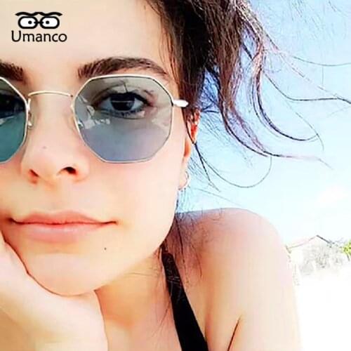 Umanco 2021 Hot Vintage Hexagon Sunglasses Women Men Metal Frame AC Lens Designer Trendy Brand Beach Travel Outdoor Gifts