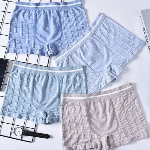 Mens Underwear Cotton Fashion Plaid Model Boxer Briefs Men Comfortable Underpants Model Elastic Breathable Shorts Male Panties