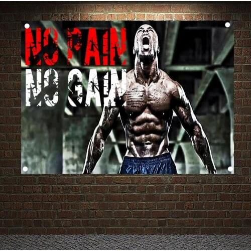 NO PAIN NO GAIN Motivational Workout Poster Bodybuilding Fitness Banners Flags Wall Art Gym Decor Canvas Painting Wall Hanging