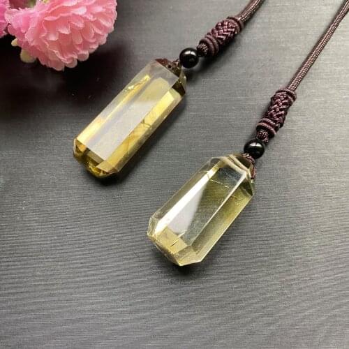 Natural Crystal Pendant Jewelry Citrine Hexagonal Prism Point Healing Souvenir For Men Women Jewelry Gift Fashion Simiple Amulet