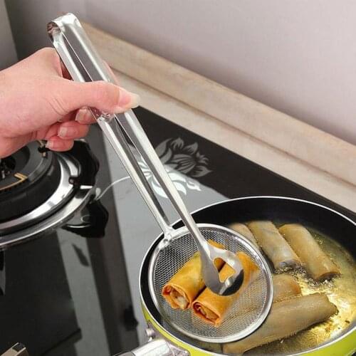 Stainless Steel Food Clip Snack Fryer Strainer Fried Tong Mesh Oil Strainer Colander Filter Oil Kitchen Cooking Tools