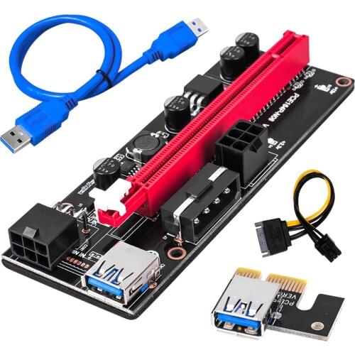 Newest VER009 USB 3.0 PCI-E Riser VER 009S Express 1X 16x Extender Pcie Riser Adapter Card SATA 15pin To 6 Pin Power