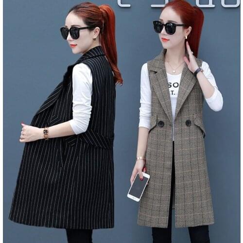 2021 Spring Autumn New Women Korean Plaid Vest Sleeveless Blazer Suit Female Waistcoat Office Ladies Casual Plus Size 5XL Y679