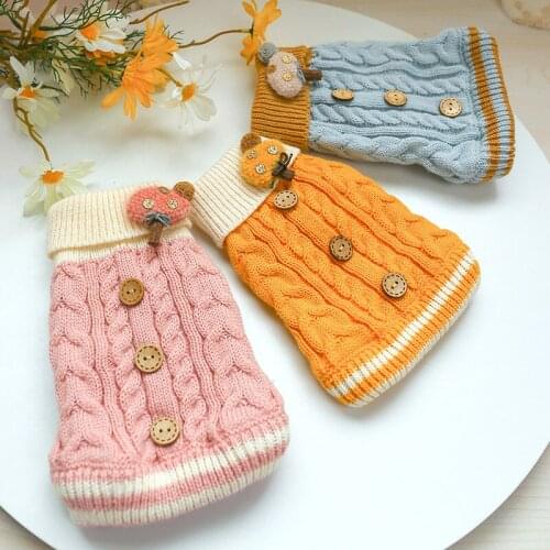 Autumn Winter Dog Sweater Comfortable Home Clothes Dog Clothing Teddy Bear Twist Button Sweater Warm Dog Sweaters for Small Dog