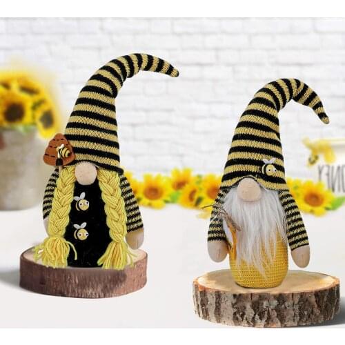 2pc Bumble Bee Striped Gnome Plush Doll Figurines Scandinavian Tomte Nisse Swedish Honey Bee Elfs Home Kids Toy Hanging Ornament