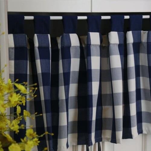 Simple Dark Blue Lattice Half Curtain Short Curtain Cabinet Curtain Partition Curtain Feng Shui Curtain