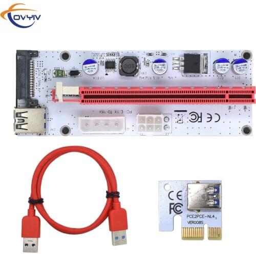 50pcs COVYIV gpu PCIE PCI-E Riser 008S card PCI E X16 PCI Express 3in1 Molex 6Pin to SATA 1X 16X USB3.0 Extender LED Fast Ship