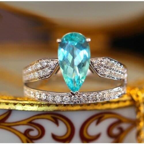 QTT Luxury Female Blue Crystal Stone Ring Vintage Silver Wedding Rings For Women Promise Zircon Water Drop Engagement Ring