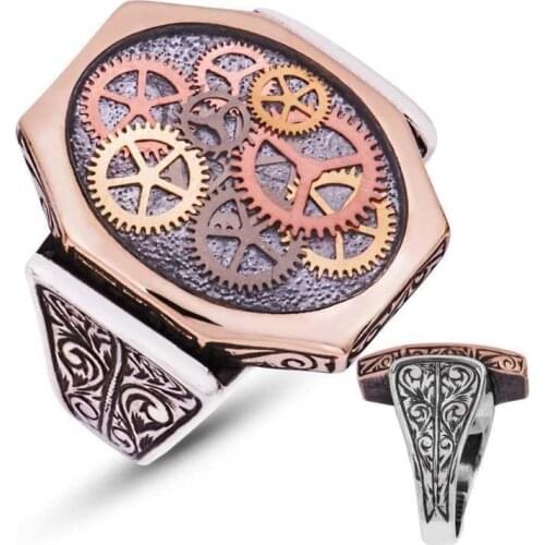 Silverlina Silver Gray Clock Wheel Male Ring