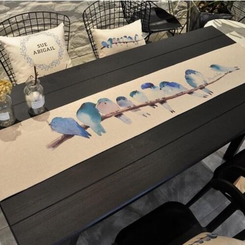 Modern American Style Oil painting Bird Linen Table Runner Simple Tablecloth Table Decoration For Home Party Wedding Christmas