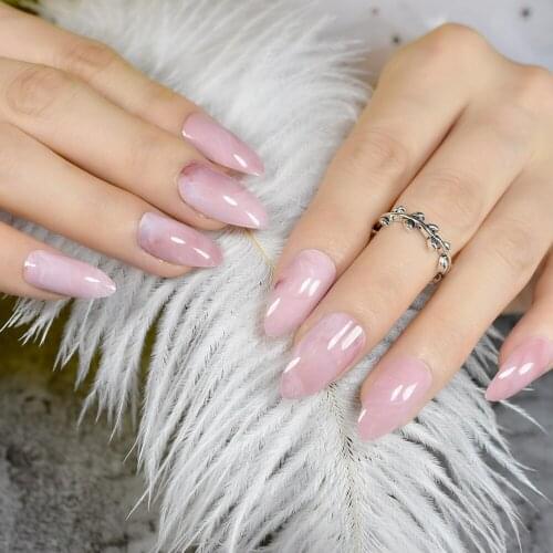 Medium Almond Jade Pink Color Gel Tips Decoration Nails False Hand Dummy Fake Nails Stick On Nails With Design Fingernails