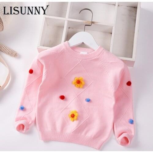 Girls Sweater 2021 New Autumn Winter Appliques Floral Baby Sweaters Children Jumper Fashion Toddler Pullover Kids Clothes 2-7y
