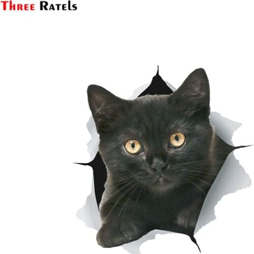 Three Ratels FTC-1044 3D Cat Stickers Black Kitten For car motorcycle toy Wall Fridge Toilet