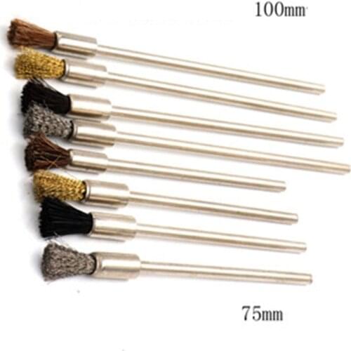 3mm Shank Lengthened Polishing Brush Nylon Copper-plated Horsehair Stainless Steel Wire Pen Shaped Cleaning DIY Accessories