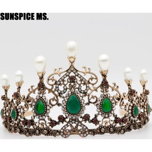 Vintage Beauty Bead Hollow Flower Tiaras Women Antique Resin Crown Turkish Indian Bohemia Ethnic Wedding Hairbands Hair Jewelry