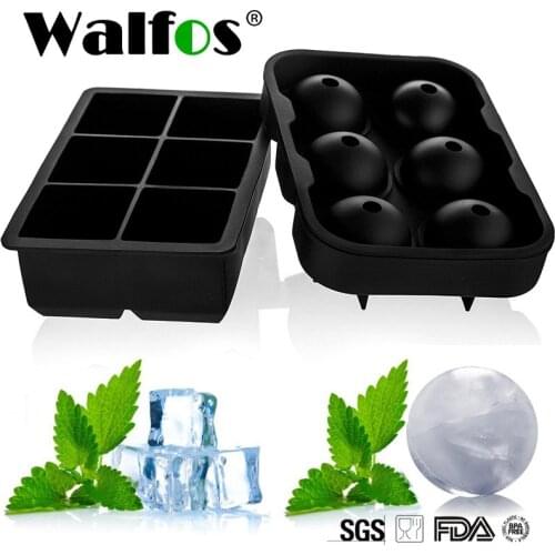 WALFOS 1 Large Size 6 Unit Silicone Ice Ball Mold Ice Cube Ball Ice Tray Ball Whiskey Silicone Mold Maker For Bars