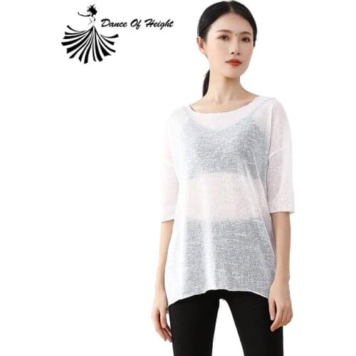 Women Long Sleeve Ballet Tops Ballerina Crop Blouse See Through Sheer Scoop Neck Adults Dance Trainning Blouse