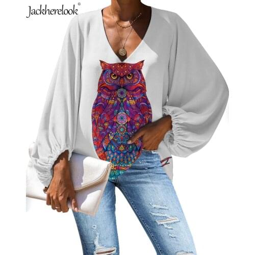 Jackherelook 3D Nighthawk Animal Print Summer Office Ladies Elegant Shirts Harajuku Femme Loose Bell Sleeve Clothes Blusas Mujer