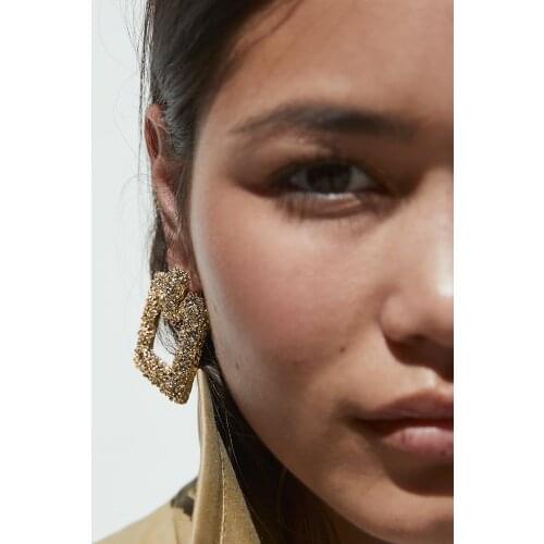 2020 ZA Statement Earrings For Women Golden Geometric Metal Drop Earring Jewelry Big Heavy Party Club Ear Accessories