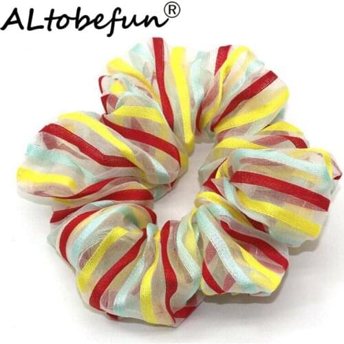 ALTOBEFUN Womens New Organza Hair Ring Lady Fashion Creative Striped Hair Ring Girl Ponytail Hair Accessories TC144