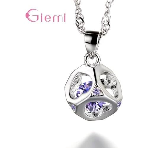 Luxury Women Geometric Round Crystal Pendant Necklaces Cubic Zirconia Friendship Necklace 925 Sterling Silver Jewelry