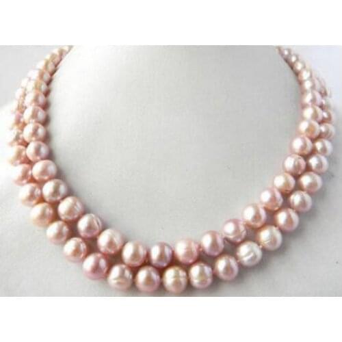 2Strands 18'' 9-10mm Lavender Round Freshwater Pearl Necklace