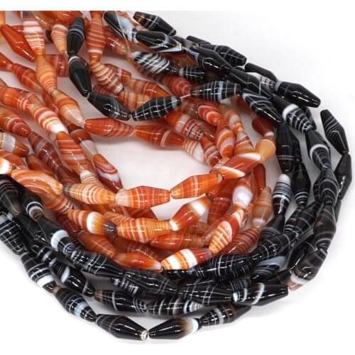 20Pc 8x20MM Pretty Natural Gem Evil Eye Stripe Agate Crystal Rice Grain Beads