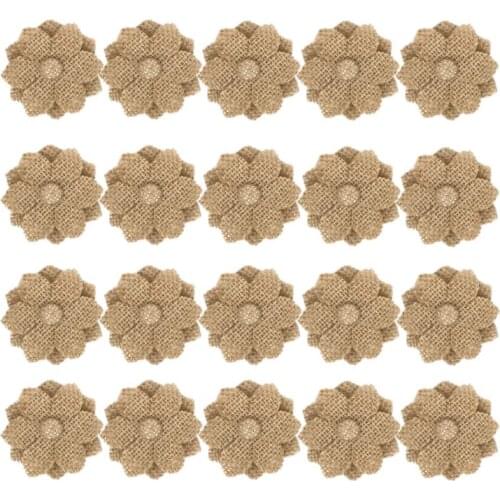 20Pcs Handmade Jute Burlap Hessian Flowers DIY Craft Supplies Vintage Rustic Wedding Decoration Centerpieces
