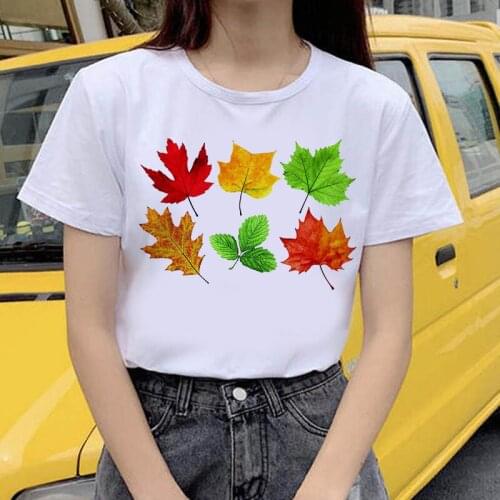 2020 new Ladies T-shirt Red Maple Leaf Graphic T-shirt 90s Harajuku Ladies Print Summer Ladies Top Short Sleeve Ladies