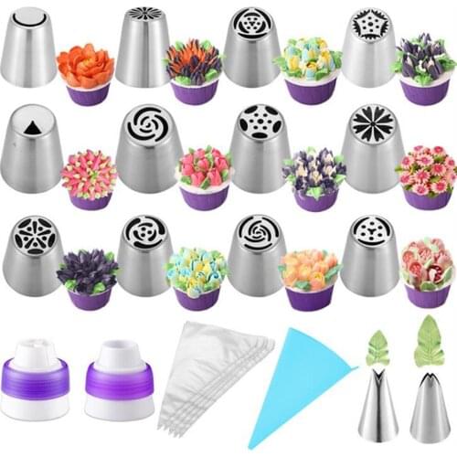 27pcs/set Cake Decorating Tips Set Cream Icing Piping Fondant Rose Leaves Nozzle Pastry Tools Fondant Decorating Tools