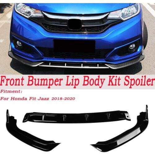 3pcs Black/ Carbon Fiber Look Car Front Bumper Splitter Lip Body Kit Spoiler Diffuser Guard For Honda Fit For Jazz 2018-2020