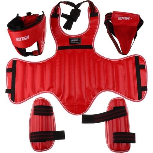 5pcs Taekwondo Boxing Sparring Protetive Gear Set- Helmet Chest Shin Guard