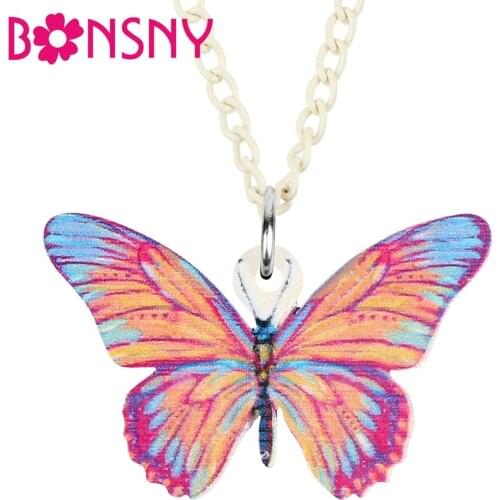 Bonsny Acrylic Colorful Papilionidae Butterfly Necklace Choker Lovely Pendant Animal Jewelry Gift For Women Kid Girls Funny Gift