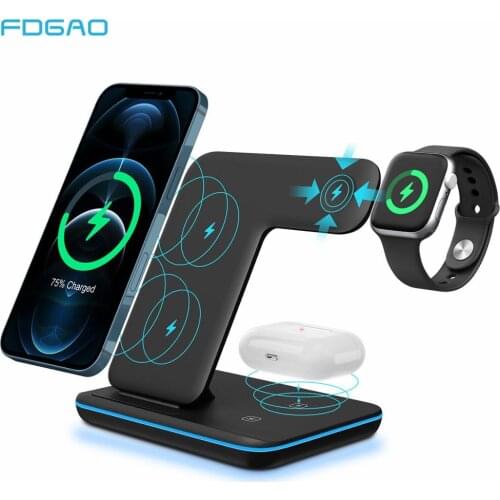 FDGAO 15W Wireless Charger for iPhone 12 11 XS Max XR X 8 3 in 1 Qi Fast Charging Stand For Apple Watch 6 SE 5 4 3 2 Airpods Pro