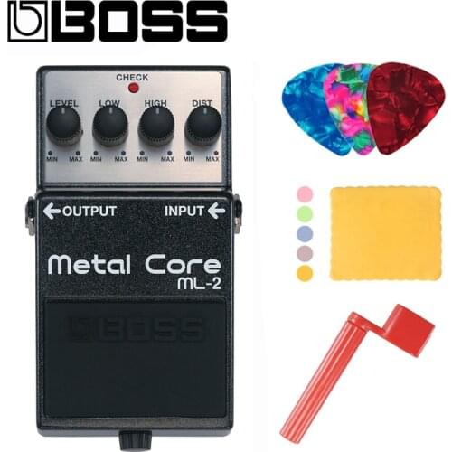 Boss ML-2 Metal Core Distortion Pedal with Low and High settings, Bundle with Picks, Polishing Cloth and Strings Winder