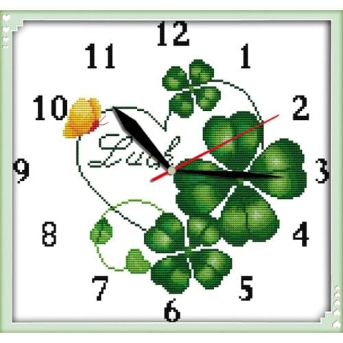 Four-leaf clover clock face cross stitch kit 14ct 11ct count print canvas wall stitching embroidery DIY handmade needlework