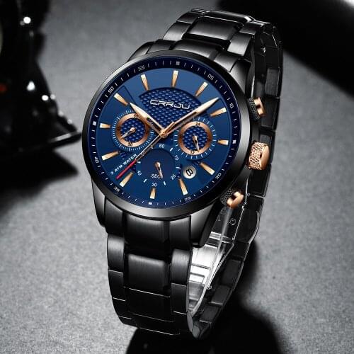 CRRJU Men Business Watch 30m Waterproof Mens Watches Top Brand Luxury Steel Watch Chronograph Male Clock Saat relojes hombre
