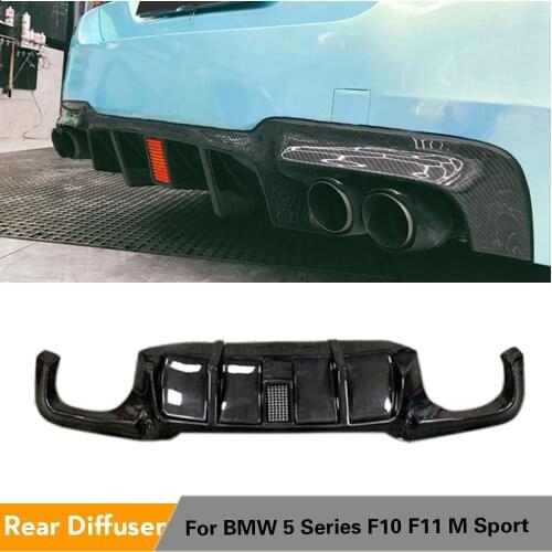 For BMW 5 Series F10 M-Sport M-Tech 2012 - 2016 Car Rear Bumper Diffuser Lip Back Lip With LED Light Carbon Fiber